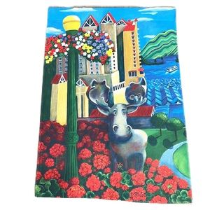 D McCulley Moose in the City Floral Flag Tapestry Wall Hanging Decor